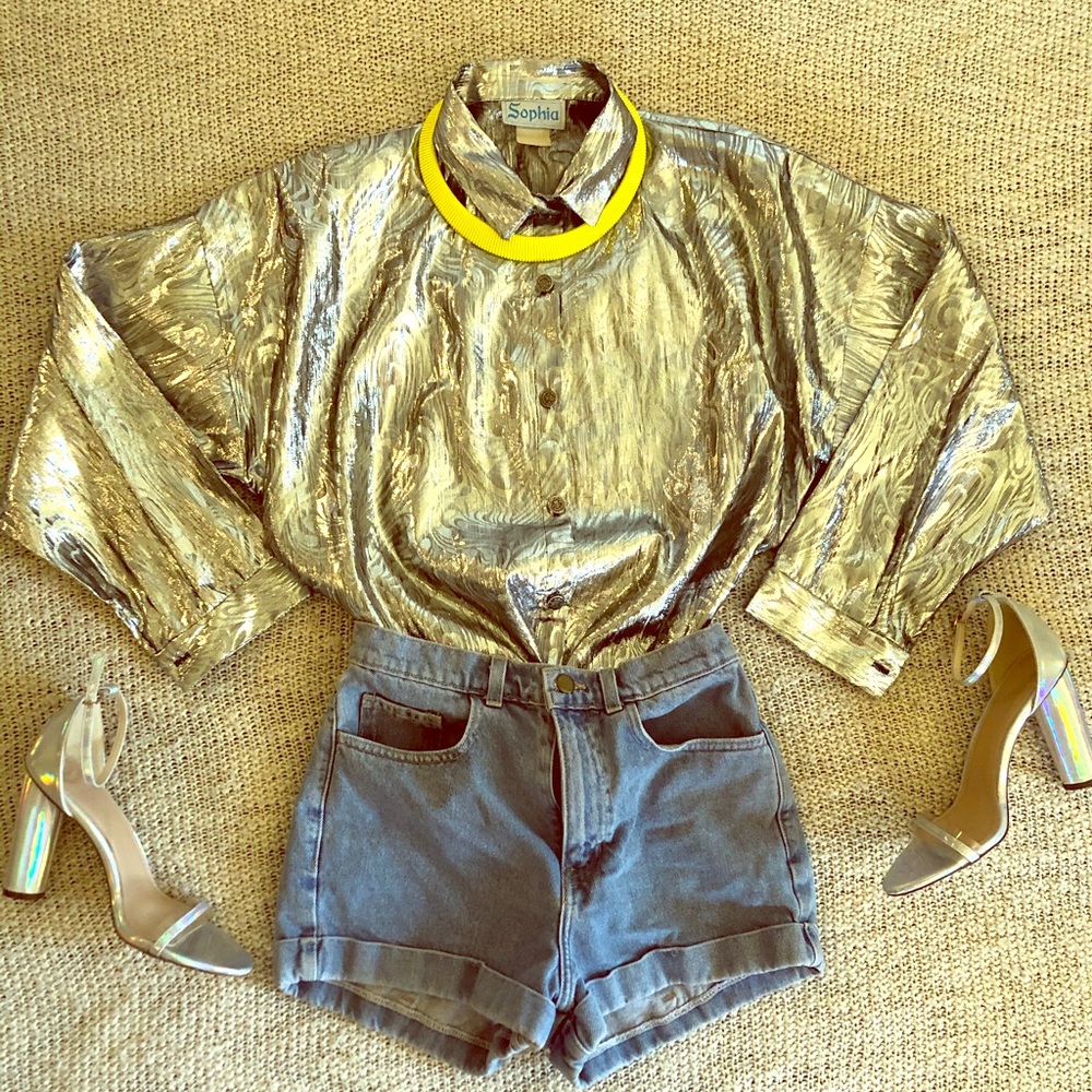 Metallic Silver Oversized Button-down